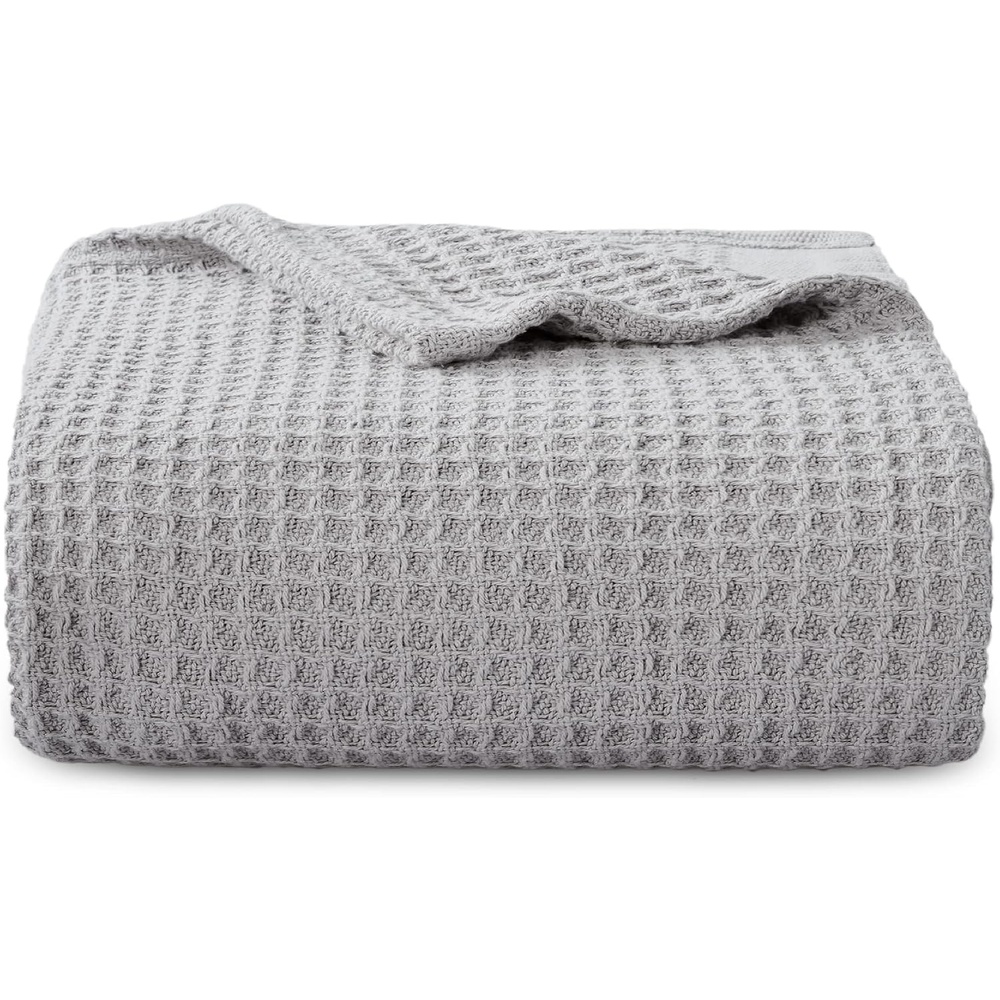 image:imageBedsure 100 Cotton Blanket Queen Size for Bed Cooling Breathable and Soft for Summer and Fall Thick Cozy Waffle Weave Blanket Gifts for Women White 90x90 Inches08 Grey