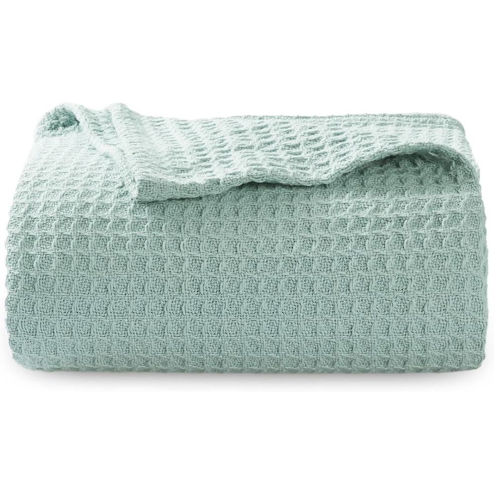 image:imageBedsure 100 Cotton Blanket Queen Size for Bed Cooling Breathable and Soft for Summer and Fall Thick Cozy Waffle Weave Blanket Gifts for Women White 90x90 Inches14 Mint