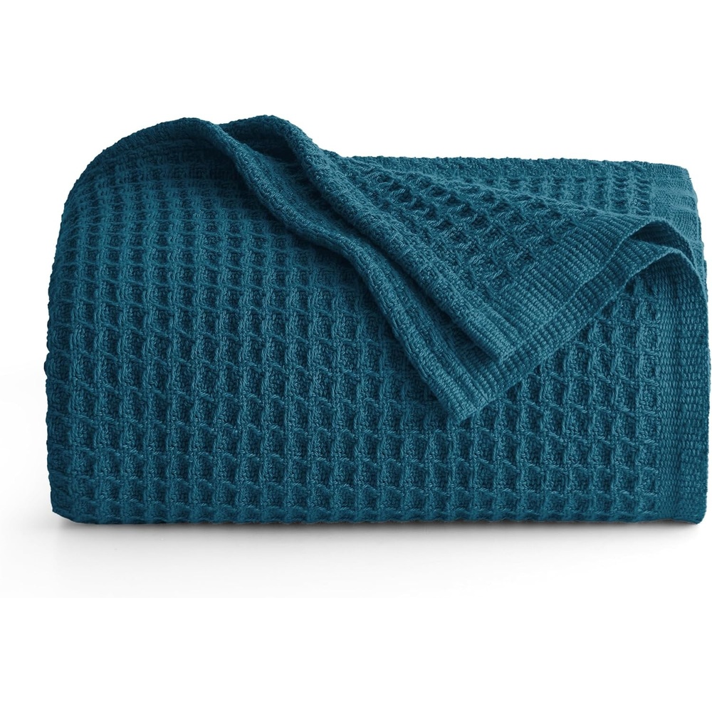 image:imageBedsure 100 Cotton Blanket Queen Size for Bed Cooling Breathable and Soft for Summer and Fall Thick Cozy Waffle Weave Blanket Gifts for Women White 90x90 Inches07 Teal
