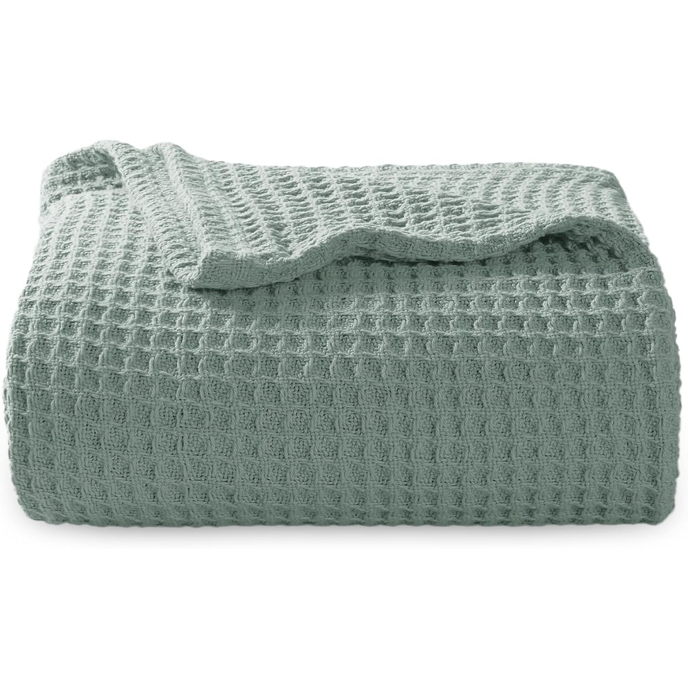 image:imageBedsure 100 Cotton Blanket Queen Size for Bed Cooling Breathable and Soft for Summer and Fall Thick Cozy Waffle Weave Blanket Gifts for Women White 90x90 Inches04 Sage Green