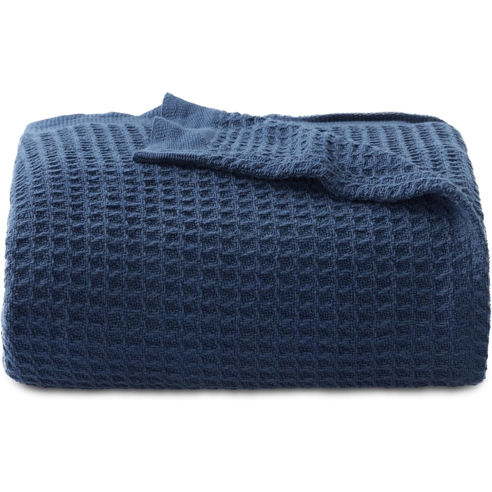 image:imageBedsure 100 Cotton Blanket Queen Size for Bed Cooling Breathable and Soft for Summer and Fall Thick Cozy Waffle Weave Blanket Gifts for Women White 90x90 Inches10 Navy