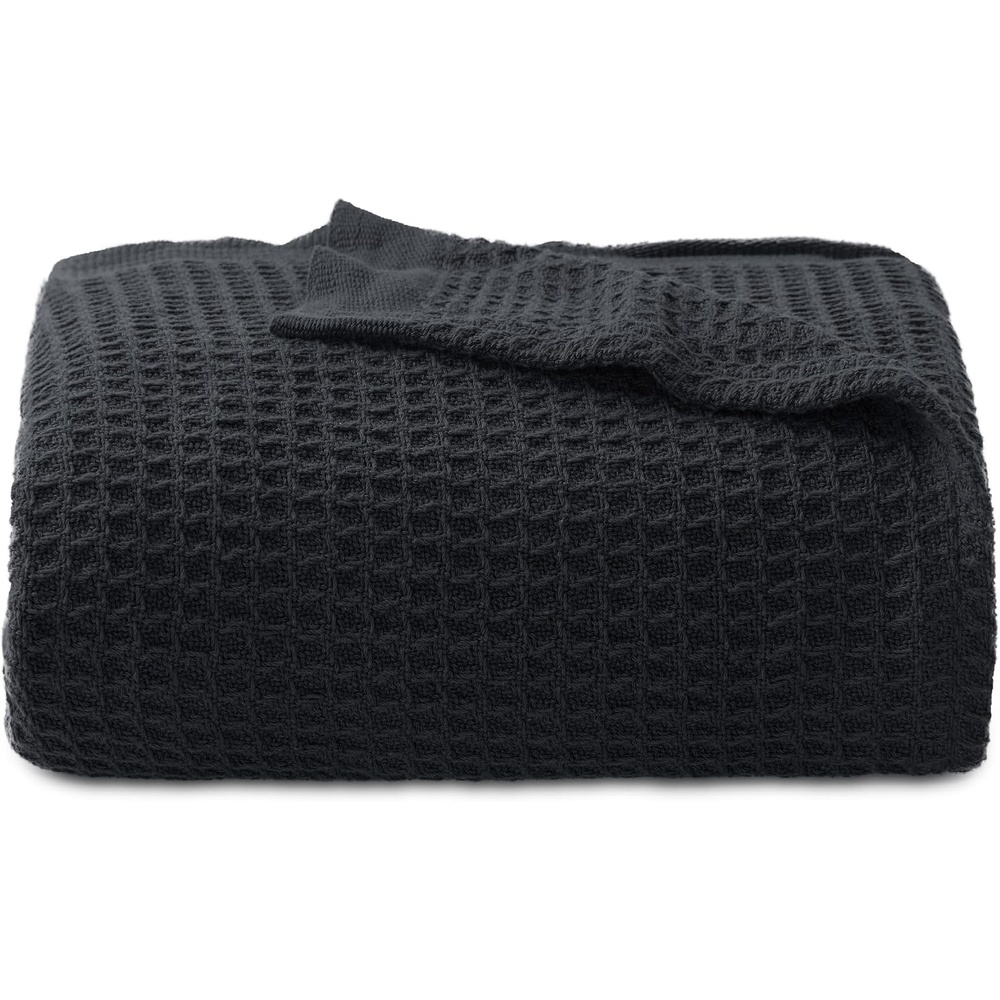 image:imageBedsure 100 Cotton Blanket Queen Size for Bed Cooling Breathable and Soft for Summer and Fall Thick Cozy Waffle Weave Blanket Gifts for Women White 90x90 Inches11 Black
