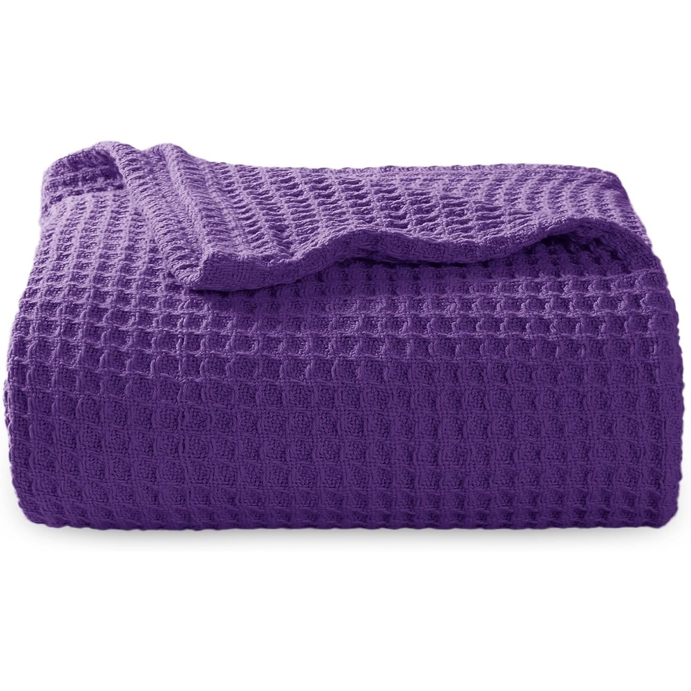 image:imageBedsure 100 Cotton Blanket Queen Size for Bed Cooling Breathable and Soft for Summer and Fall Thick Cozy Waffle Weave Blanket Gifts for Women White 90x90 Inches18 Purple