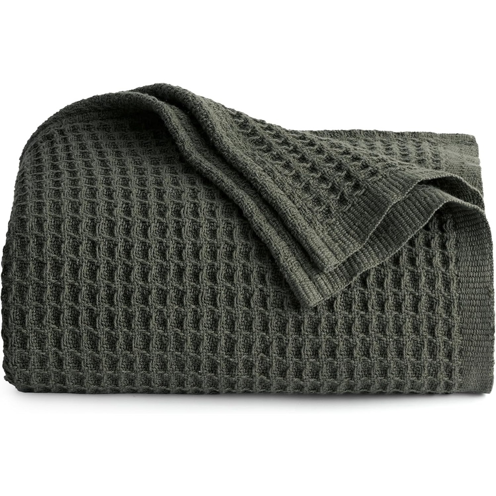 image:imageBedsure 100 Cotton Blanket Queen Size for Bed Cooling Breathable and Soft for Summer and Fall Thick Cozy Waffle Weave Blanket Gifts for Women White 90x90 Inches05 Olive Green