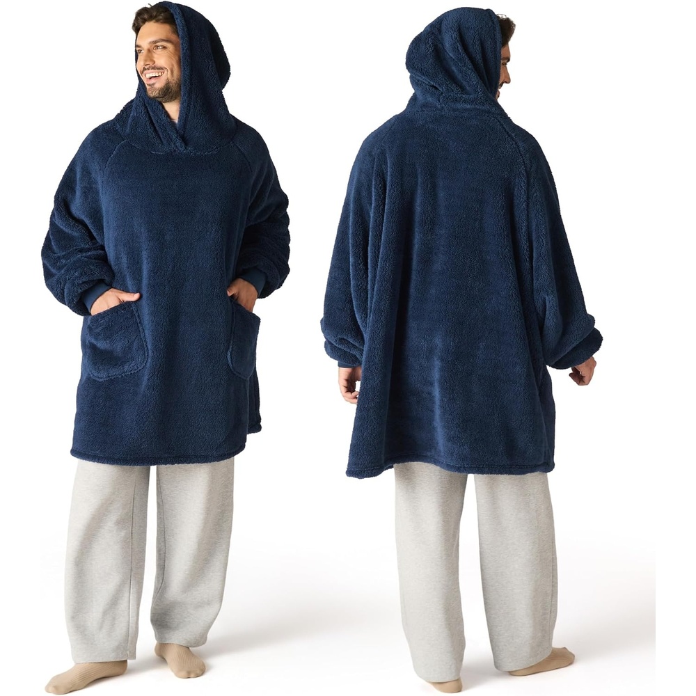 image:imageBedsure Blanket Hoodie Wearable Blanket Hoodie as Mothers Day Birthday Gifts for Women Men Mom Dad Warm Cozy Soft Sweatshirt Hooded Blankets With Sleeves for Adult Women Men CharcoalNavy