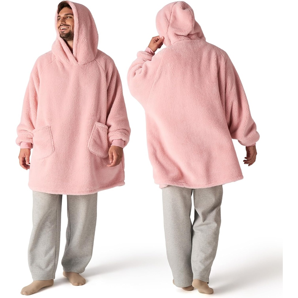 image:imageBedsure Blanket Hoodie Wearable Blanket Hoodie as Mothers Day Birthday Gifts for Women Men Mom Dad Warm Cozy Soft Sweatshirt Hooded Blankets With Sleeves for Adult Women Men CharcoalPink