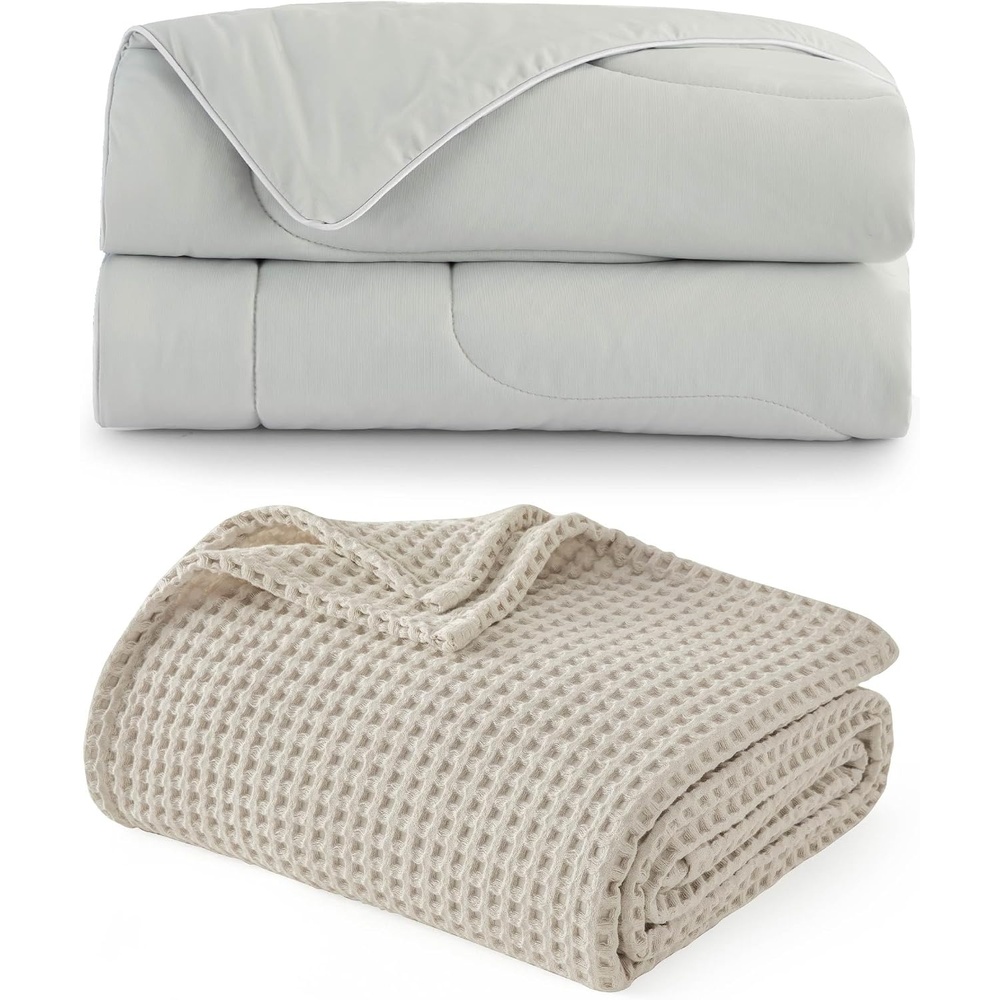 image:imageBedsure Bundle of 1 Cotton Waffle Blanket amp 1 Cooling Blanket