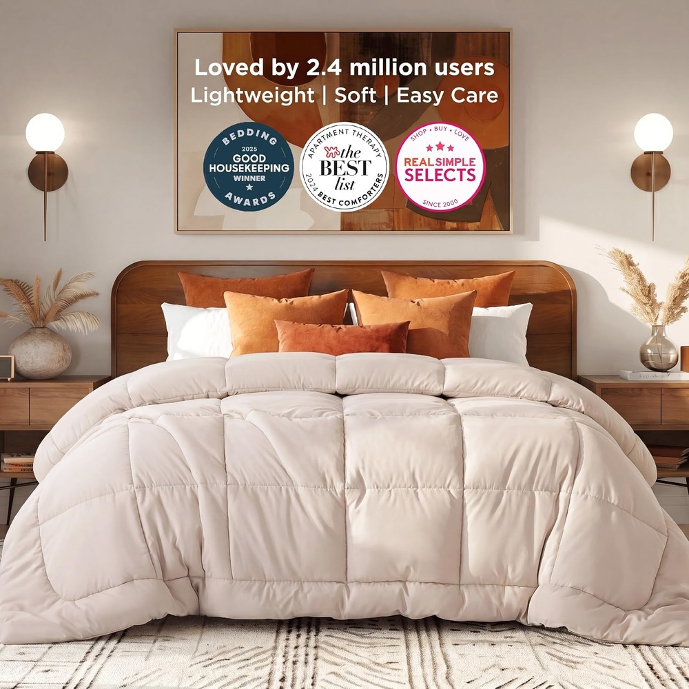 image:imageBedsure Comforter Duvet Insert Quilted Comforters Queen Size All Season Duvet GentleSoft Down Alternative Bedding Blanket with 8 Tabs Gifts for WomenMen White Queen 88 x 88 InchesBeige