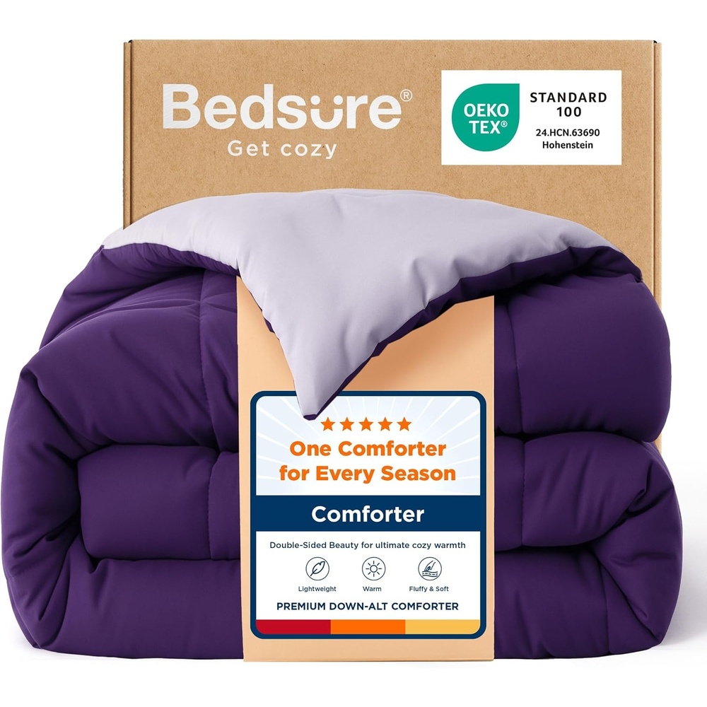 image:imageBedsure Comforters Queen Size Duvet Insert Quilted Down Alternative Comforter Ultra Soft Lightweight Comforter Blanket for Bed with 8 Tabs Machine Washable 88x88 in WhitePurplePale Purple