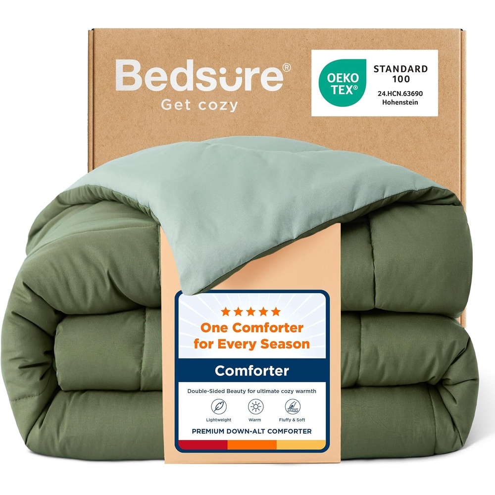 image:imageBedsure Comforters Queen Size Duvet Insert Quilted Down Alternative Comforter Ultra Soft Lightweight Comforter Blanket for Bed with 8 Tabs Machine Washable 88x88 in WhiteGreenLight Green