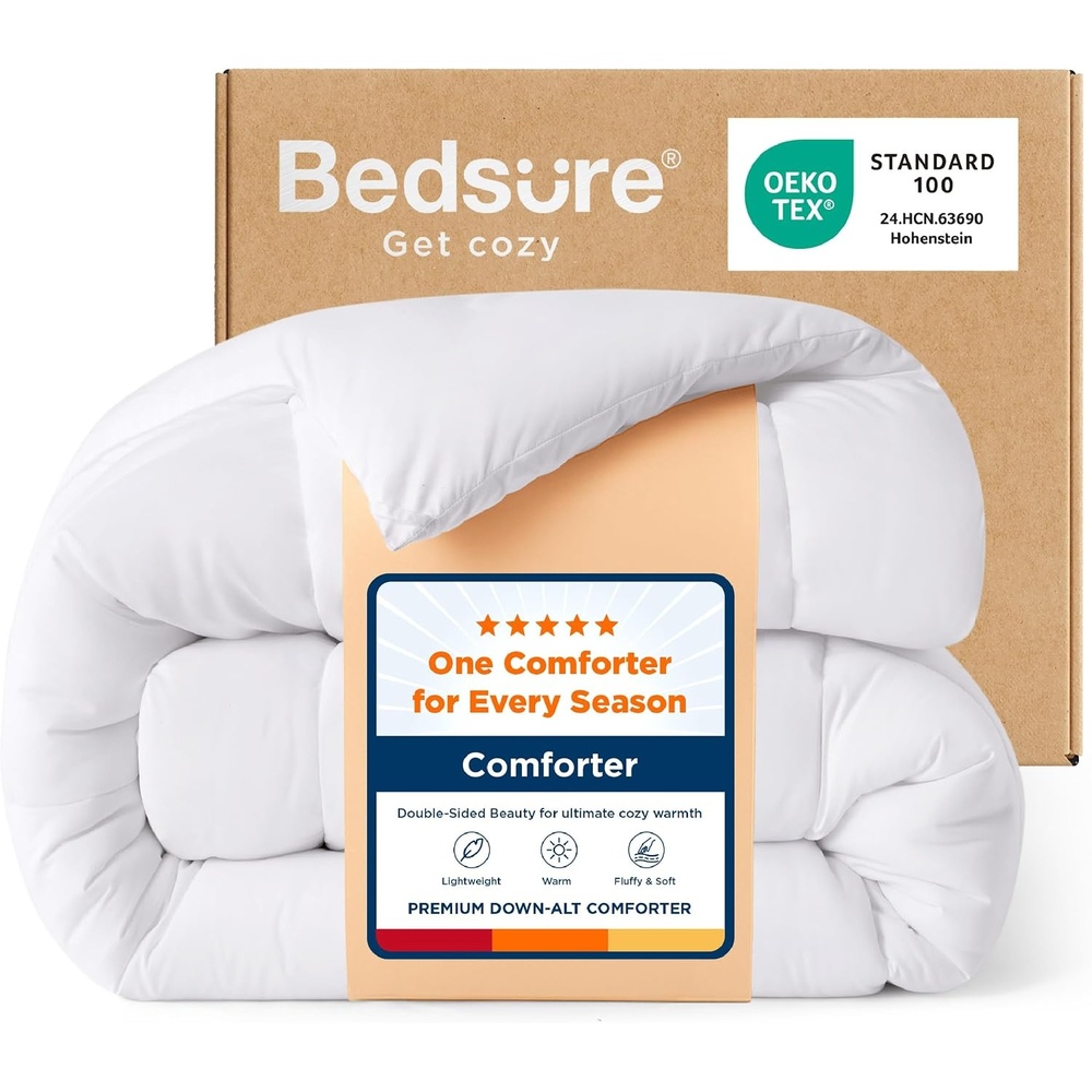 image:imageBedsure Comforters Queen Size Duvet Insert Quilted Down Alternative Comforter Ultra Soft Lightweight Comforter Blanket for Bed with 8 Tabs Machine Washable 88x88 in WhiteWhite