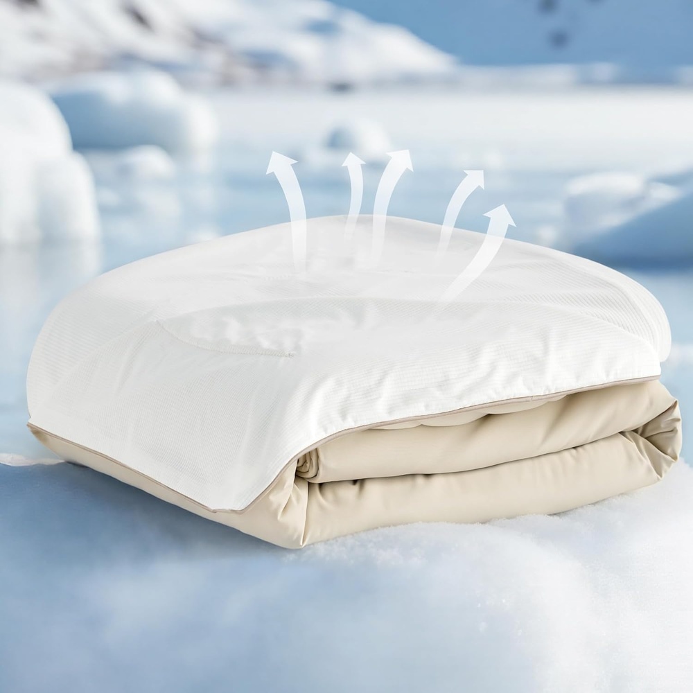 image:imageBedsure Cooling Blankets for Hot Sleepers Cooling Comforter Ice Cold Summer Blanket Queen Size for Bed Lightweight Breathable DoubleSided Comforter for Night Sweats Blue 90x90 InchesIvory