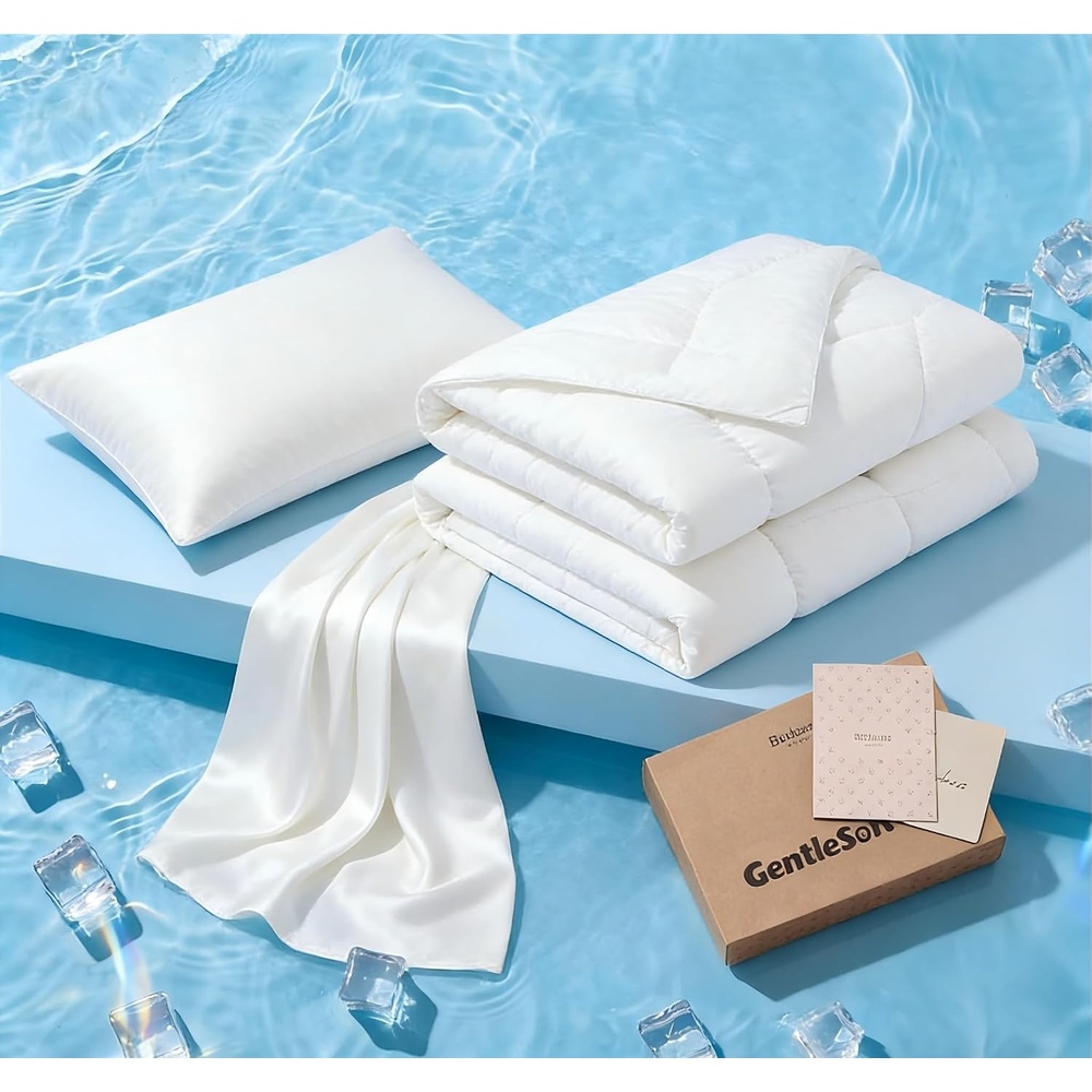 image:imageBedsure Cooling Comforter Bundle Cooling Pillow Cases for Hot Sleepers with DualSided Cool Tech 2 Pack HA amp Ceramides Infused Silky Cooling Pillowcases Soft for Skin amp Hair White Twin amp Standard