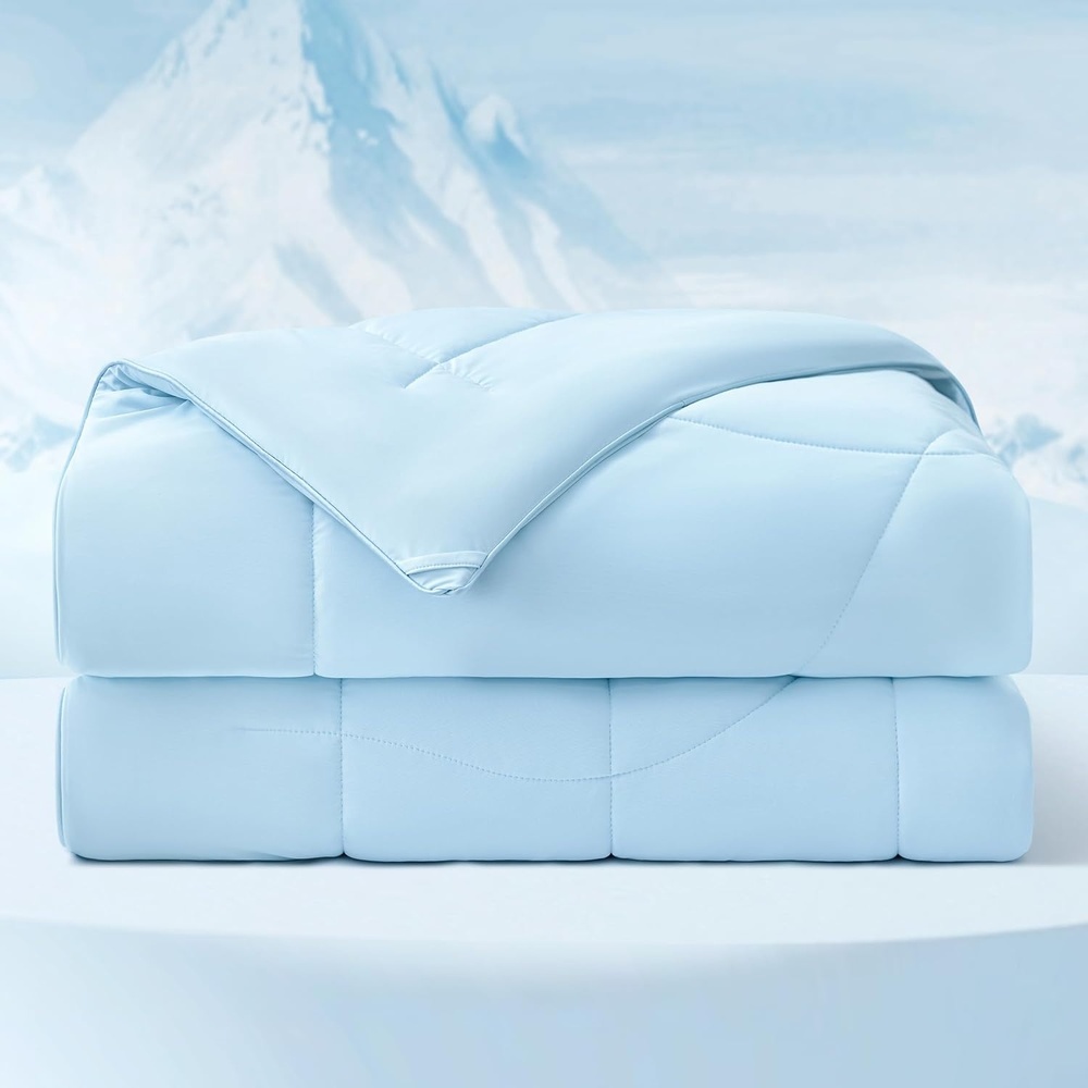 image:imageBedsure Cooling Comforter King Size Cooling Blankets for Hot Sleepers Lightweight Comforter for Summer with DualSided Cool Tech Soft Breathable Cold Blanket for Sleeping White 102x90 InchesLight Blue