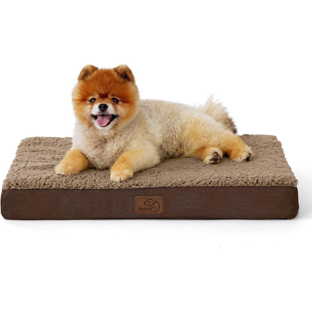image:imageBedsure Cooling Dog Bed for Crate Large Breathable Pet Summer Bed 35 Inch Orthopedic Egg Crate Foam Cold Summer Pad Mat NonSlip Bottom Comfy Removable Washable Cover For Pets Up to 40 lbsBrown