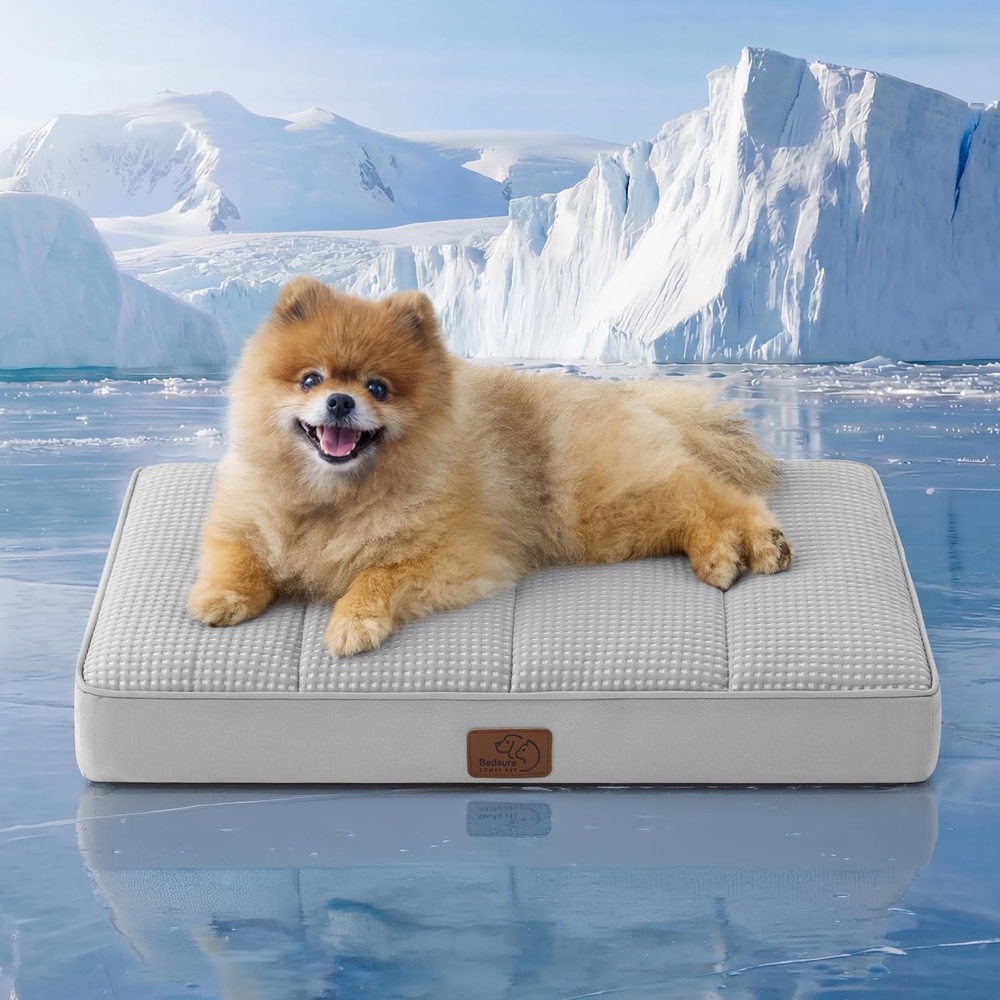 image:imageBedsure Cooling Dog Bed for Crate Large Breathable Pet Summer Bed 35 Inch Orthopedic Egg Crate Foam Cold Summer Pad Mat NonSlip Bottom Comfy Removable Washable Cover For Pets Up to 40 lbsCooling Grey