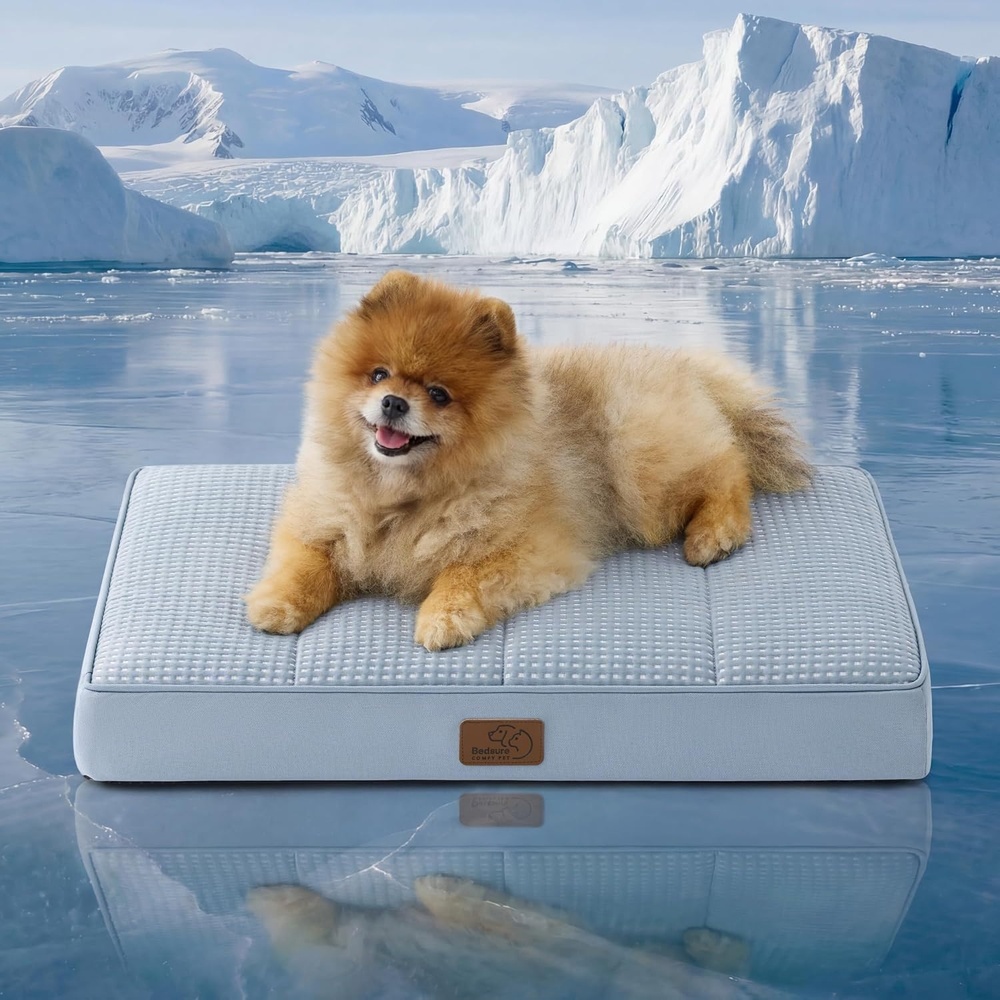 image:imageBedsure Cooling Dog Bed for Crate Large Breathable Pet Summer Bed 35 Inch Orthopedic Egg Crate Foam Cold Summer Pad Mat NonSlip Bottom Comfy Removable Washable Cover For Pets Up to 40 lbsCooling Blue