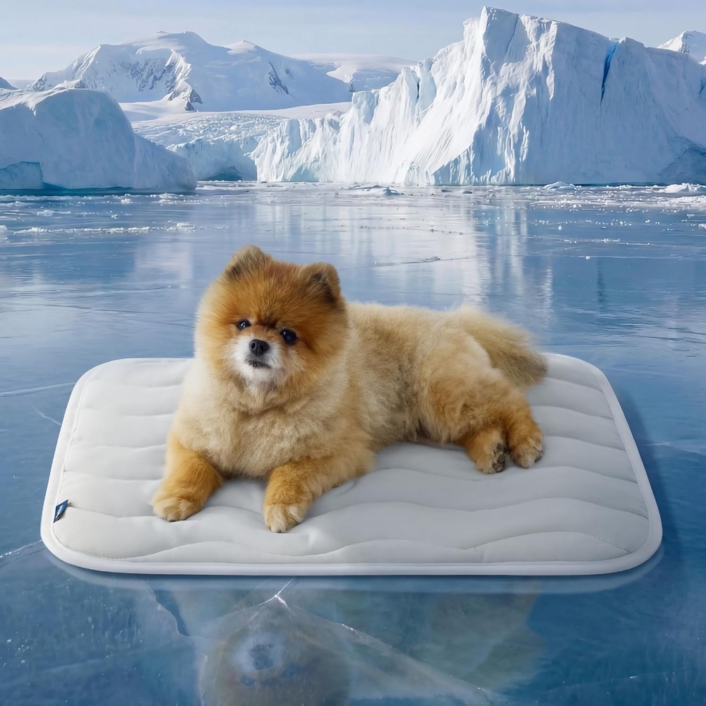 image:imageBedsure Cooling Mat for Small DogsWashable Breathable QMaxgt04 Cool Fiber 24x18In Gelfree Cooltotouch Fabric to Rapid CoolingCold Crate Pad Indoor for PetPortable Thin Kennel Mat as TopperBlueGrey