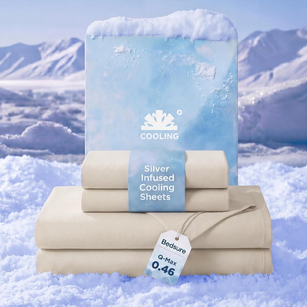 image:imageBedsure Cooling Sheets Queen Size Silver Infused Bed Sheets QMaxgt046 Instant Cooling for Hot Sleepers Luxury Soft Silky Smooth Breathable Deep Pocket Up to 16 4 Pieces with PillowcasesLinen