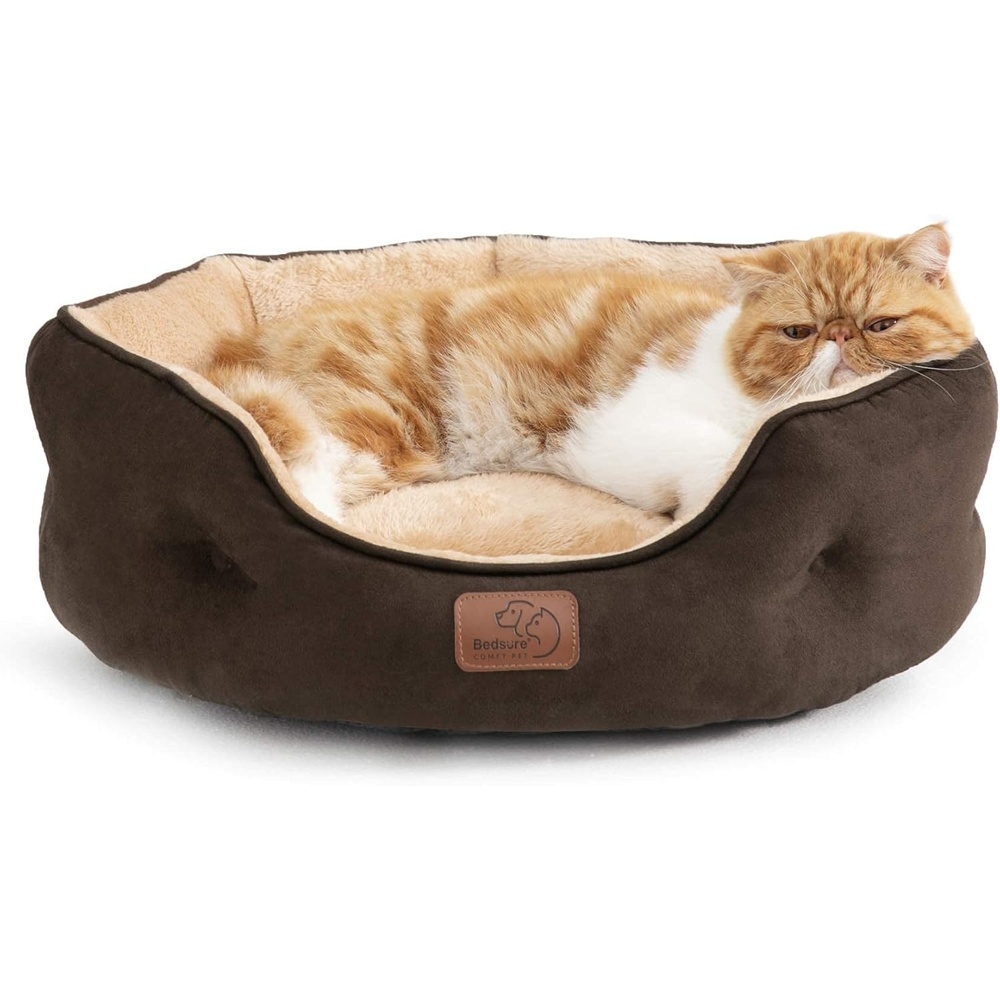 image:imageBedsure Cooling Small Dog Bed Round Washable 25 Inch Arctic Cooling Blue  QMaxgt04 Cat Beds for Indoor Cats Comfort Cooling Summer Pet BedAntiSlip Bottomfor Puppies and KittensBrown