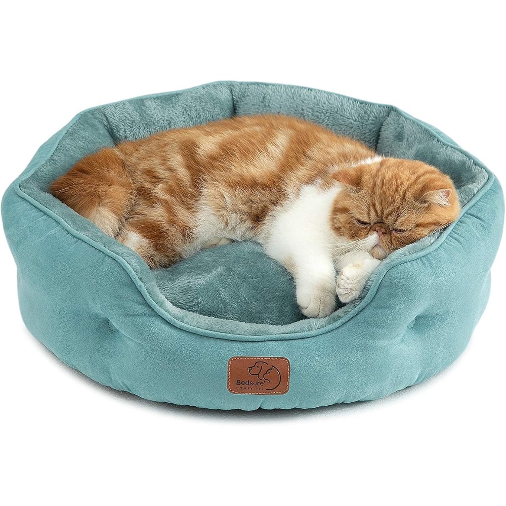 image:imageBedsure Cooling Small Dog Bed Round Washable 25 Inch Arctic Cooling Blue QMaxgt04 Cat Beds for Indoor Cats Comfort Cooling Summer Pet BedAntiSlip Bottomfor Puppies and KittensWashed Blue