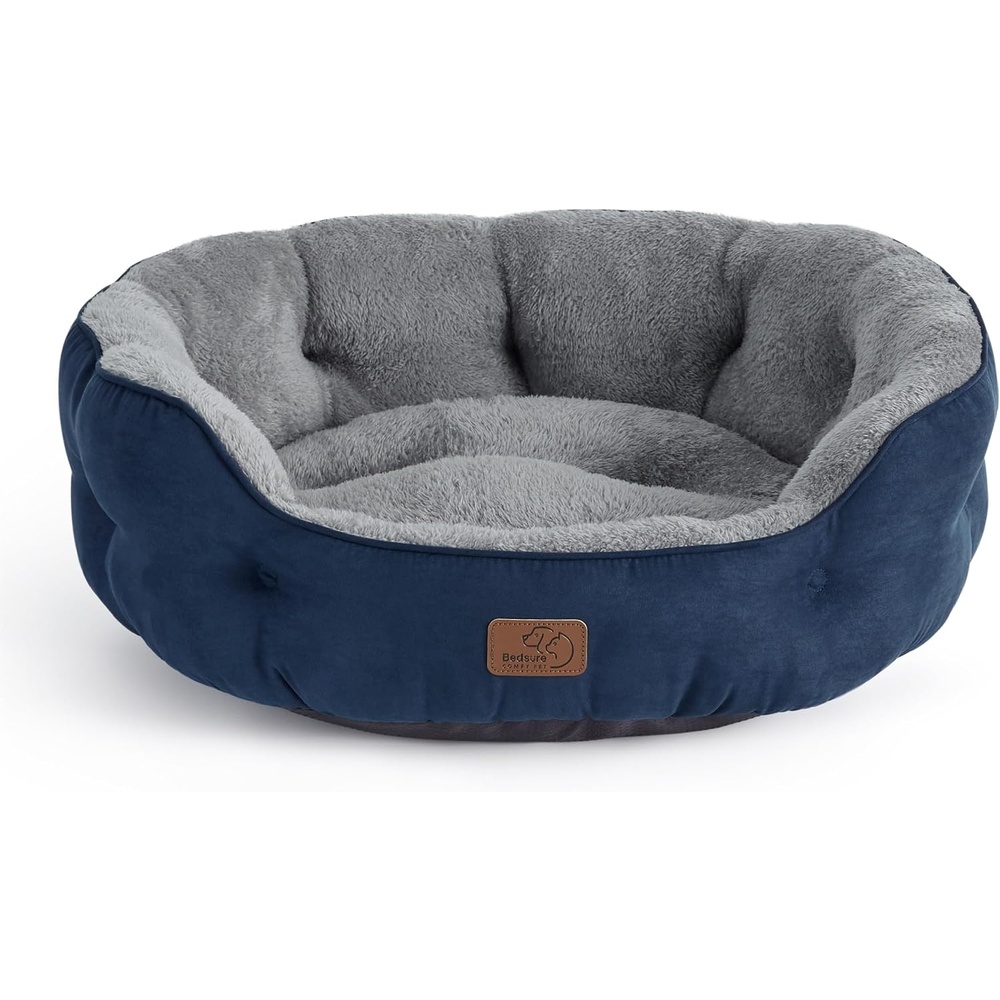 image:imageBedsure Cooling Small Dog Bed Round Washable 25 Inch Arctic Cooling Blue QMaxgt04 Cat Beds for Indoor Cats Comfort Cooling Summer Pet BedAntiSlip Bottomfor Puppies and KittensNavy
