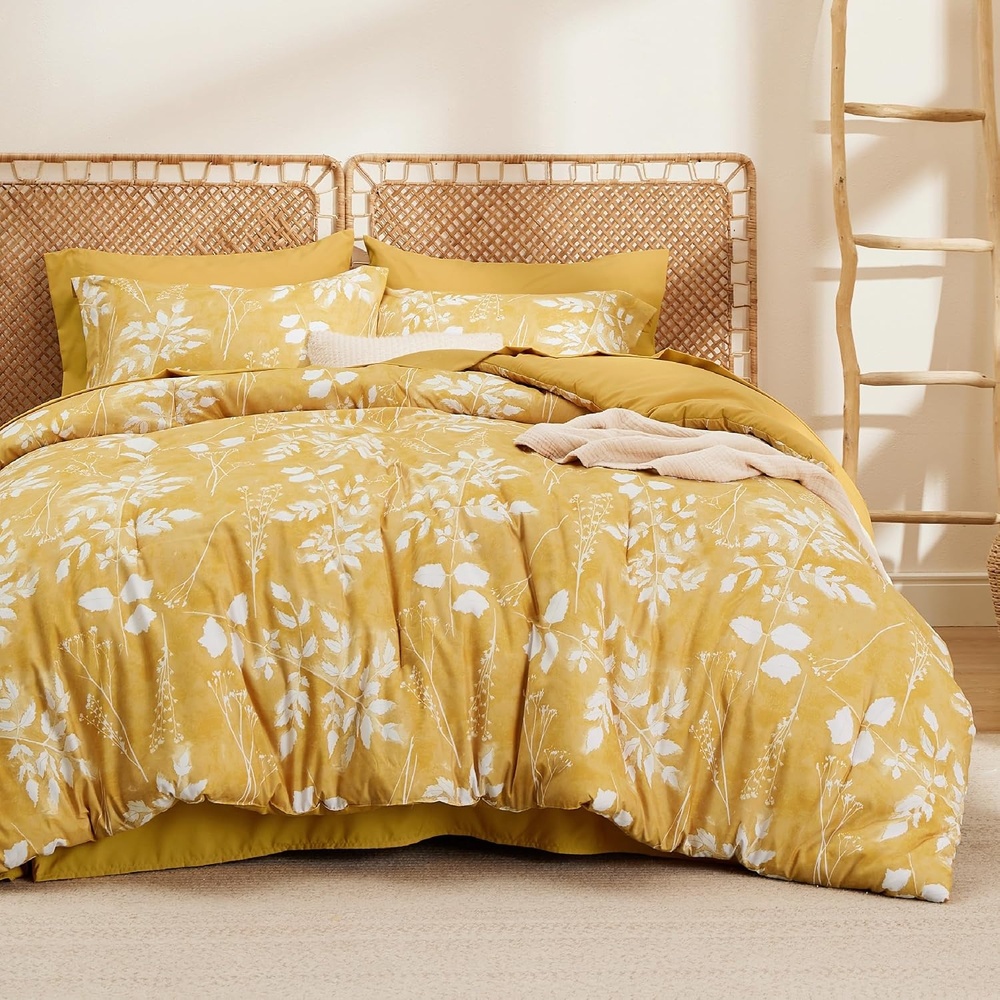 image:imageBedsure Full Size Comforter Set 7 Pieces Floral Sage Green Soft Bedding Sets Full Bed in a Bag with Botanical Flowers Comforter Sheets Pillowcases amp Shams06 Yellow
