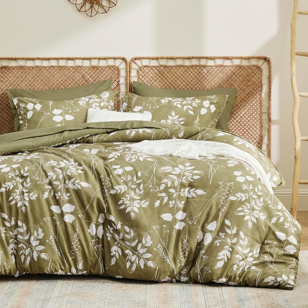 image:imageBedsure Full Size Comforter Set 7 Pieces Floral Sage Green Soft Bedding Sets Full Bed in a Bag with Botanical Flowers Comforter Sheets Pillowcases amp Shams14 Olive Green