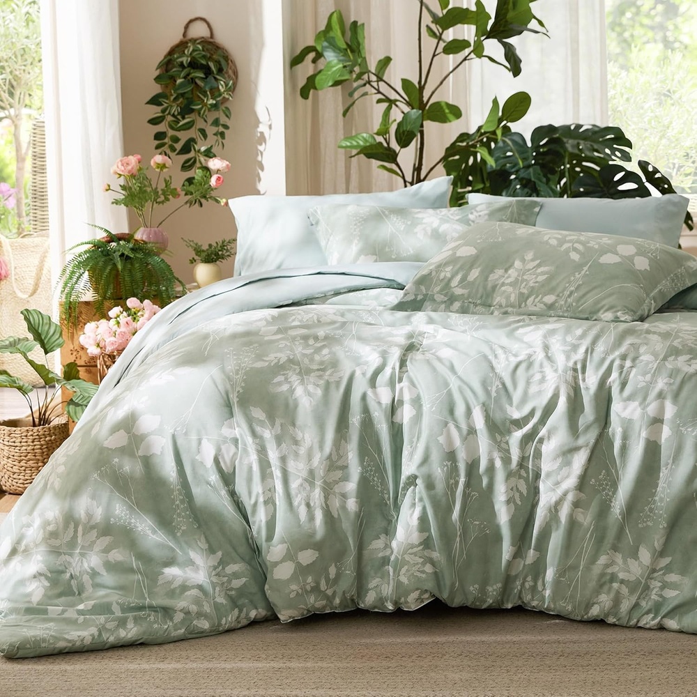 image:imageBedsure Full Size Comforter Set 7 Pieces Floral Sage Green Soft Bedding Sets Full Bed in a Bag with Botanical Flowers Comforter Sheets Pillowcases amp Shams01 Sage Green
