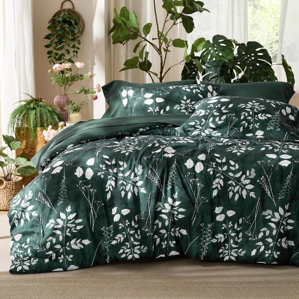 image:imageBedsure Full Size Comforter Set 7 Pieces Floral Sage Green Soft Bedding Sets Full Bed in a Bag with Botanical Flowers Comforter Sheets Pillowcases amp Shams10 Forest Green
