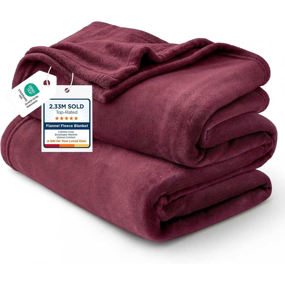 image:imageBedsure GentleSoft Fleece Bed Blankets Queen Size Grey  Soft Warm Outdoor Picnic Fall Blanket for Camping Travel Lightweight Cozy AntiStatic Room Home Decor Gifts for Husband and Men 90x90 inchesWine Red