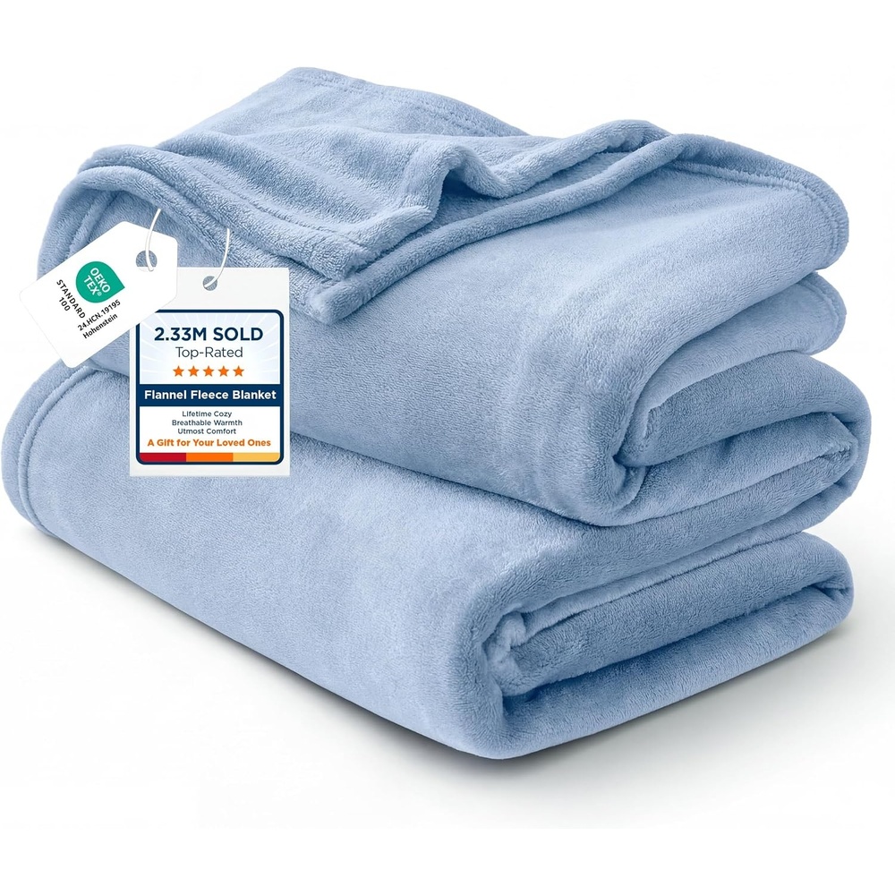 image:imageBedsure GentleSoft Fleece Bed Blankets Queen Size Grey  Soft Warm Outdoor Picnic Fall Blanket for Camping Travel Lightweight Cozy AntiStatic Room Home Decor Gifts for Husband and Men 90x90 inchesLight Blue