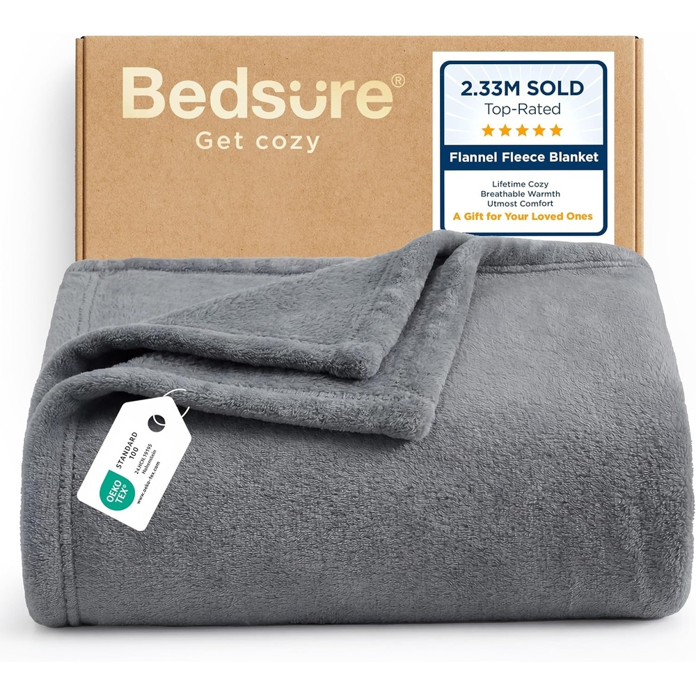 image:imageBedsure GentleSoft Fleece Bed Blankets Queen Size Grey  Soft Warm Outdoor Picnic Fall Blanket for Camping Travel Lightweight Cozy AntiStatic Room Home Decor Gifts for Husband and Men 90x90 inchesGrey
