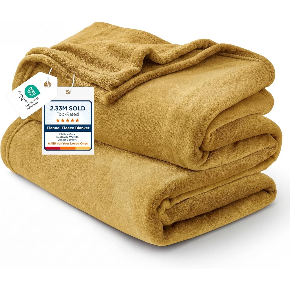 image:imageBedsure GentleSoft Fleece Bed Blankets Queen Size Grey  Soft Warm Outdoor Picnic Fall Blanket for Camping Travel Lightweight Cozy AntiStatic Room Home Decor Gifts for Husband and Men 90x90 inchesBright Gold