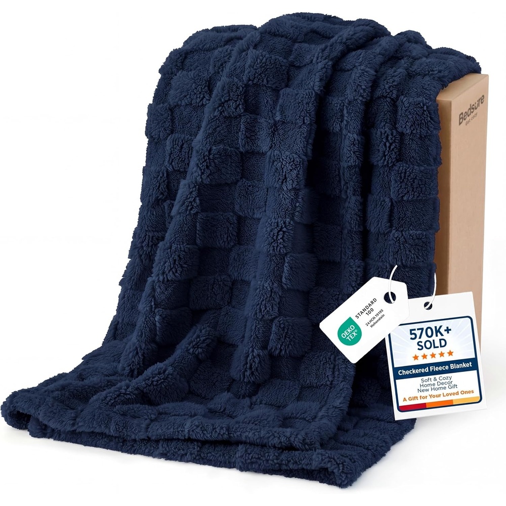 image:imageBedsure GentleSoft Sage Green Throw Blanket for Couch Checkered Cute Fleece Blankets Soft Cozy Summer Throw for Bedroom Home Decor Gifts for Mom Girls Green 50x60 Inches06 Navy