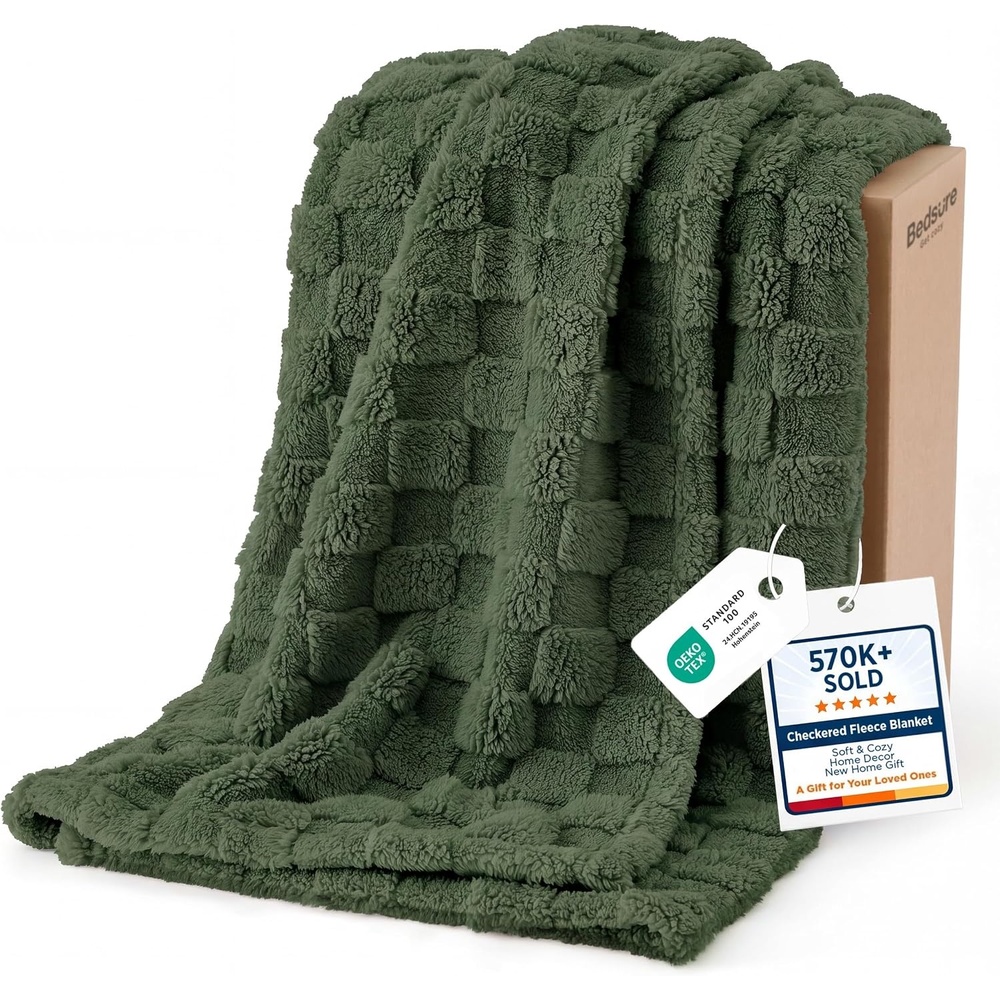 image:imageBedsure GentleSoft Sage Green Throw Blanket for Couch Checkered Cute Fleece Blankets Soft Cozy Summer Throw for Bedroom Home Decor Gifts for Mom Girls Green 50x60 InchesBronze Green