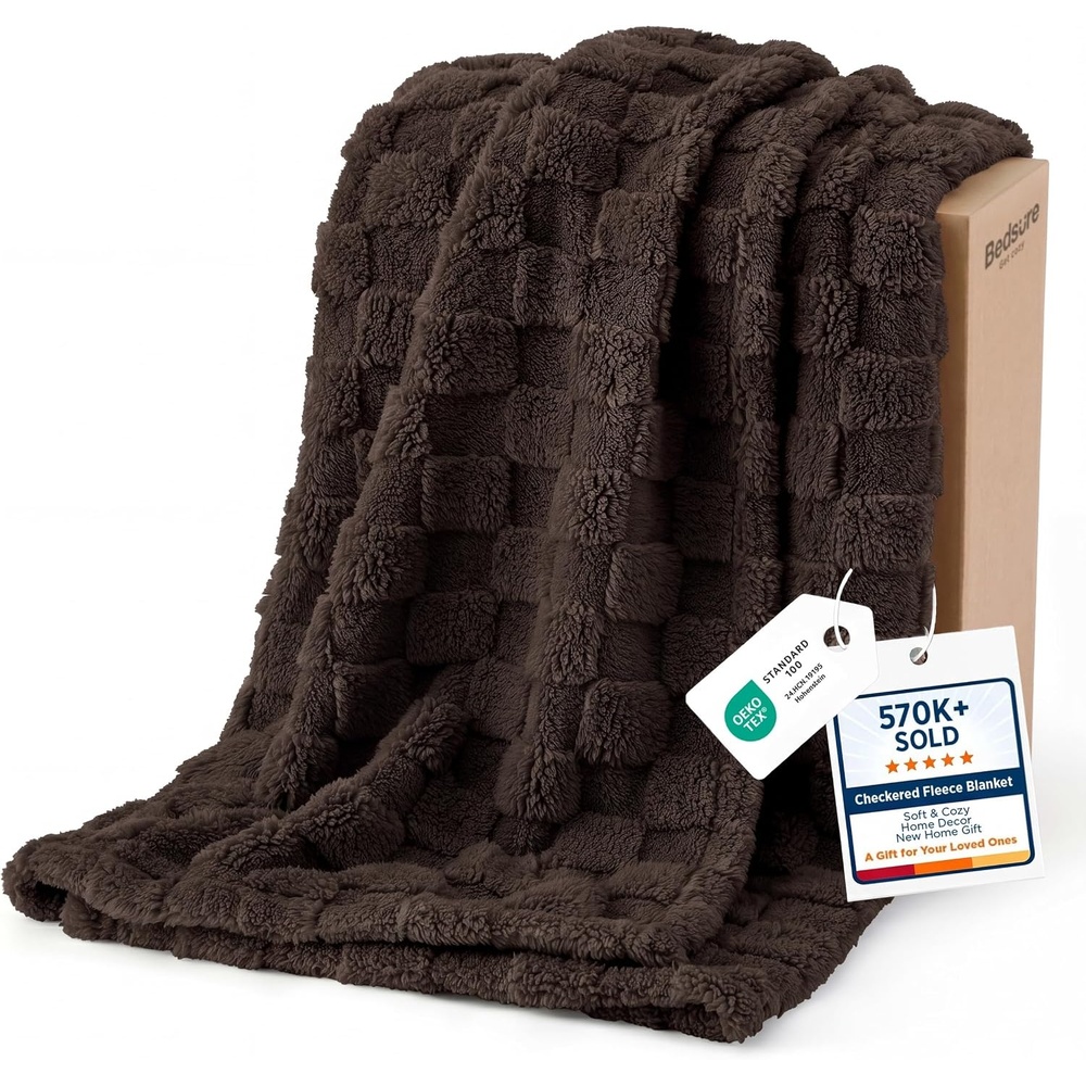 image:imageBedsure GentleSoft Sage Green Throw Blanket for Couch Checkered Cute Fleece Blankets Soft Cozy Summer Throw for Bedroom Home Decor Gifts for Mom Girls Green 50x60 InchesChocolate