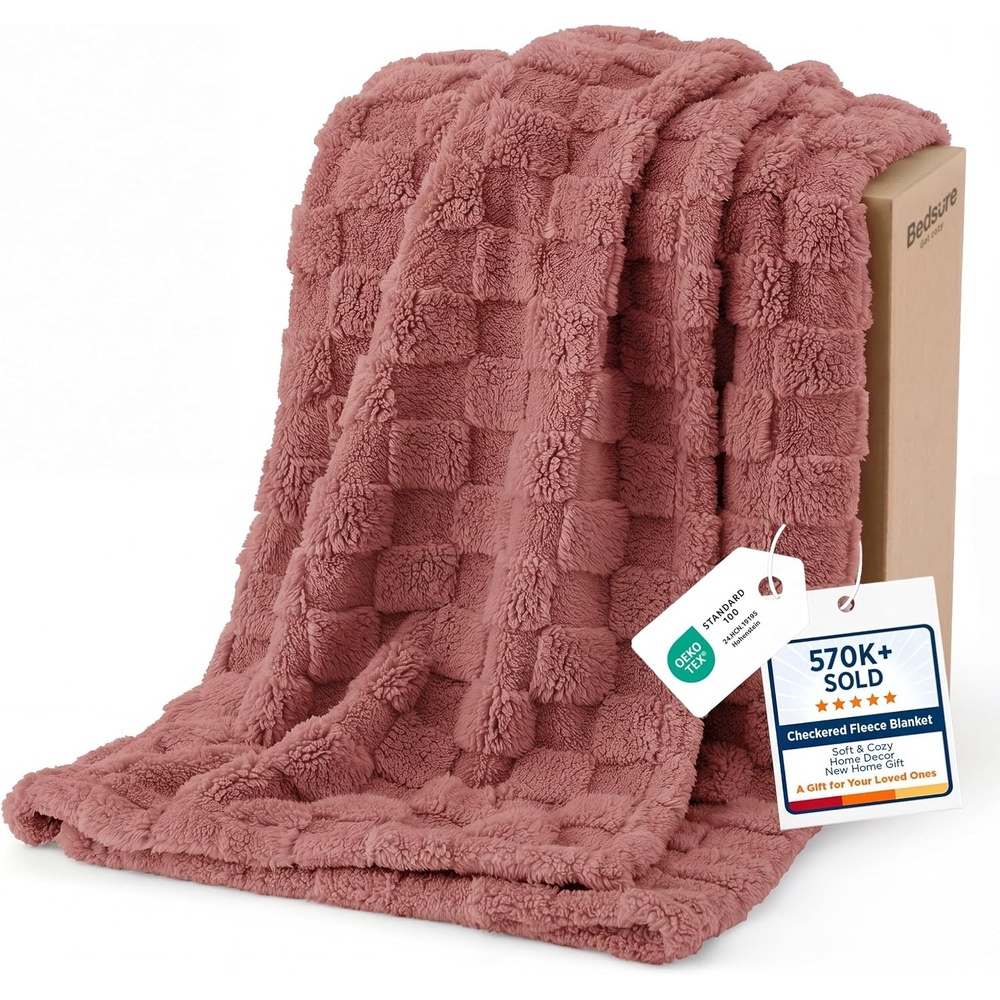 image:imageBedsure GentleSoft Sage Green Throw Blanket for Couch Checkered Cute Fleece Blankets Soft Cozy Summer Throw for Bedroom Home Decor Gifts for Mom Girls Green 50x60 InchesDusty Pink
