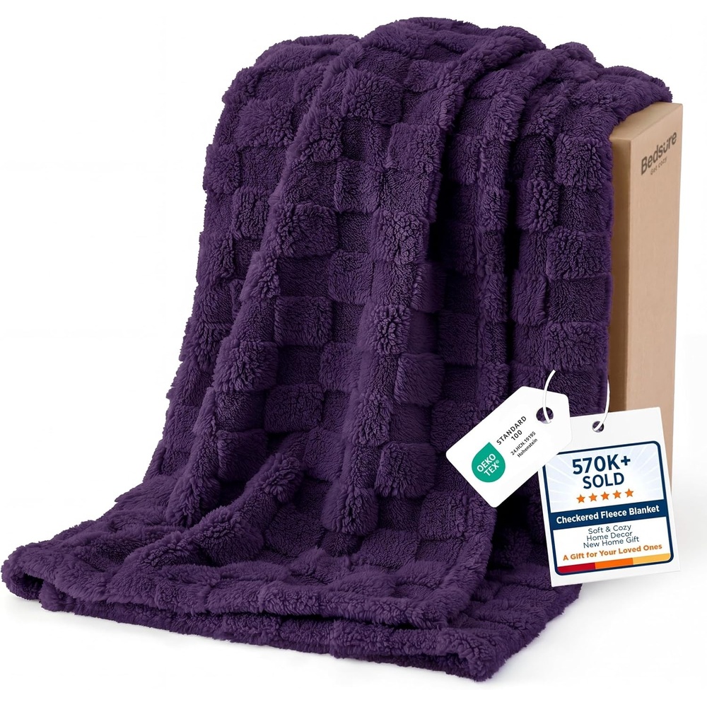 image:imageBedsure GentleSoft Sage Green Throw Blanket for Couch Checkered Cute Fleece Blankets Soft Cozy Summer Throw for Bedroom Home Decor Gifts for Mom Girls Green 50x60 InchesPurple
