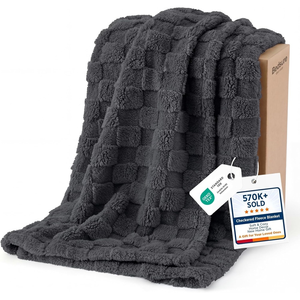 image:imageBedsure GentleSoft Sage Green Throw Blanket for Couch Checkered Cute Fleece Blankets Soft Cozy Summer Throw for Bedroom Home Decor Gifts for Mom Girls Green 50x60 InchesDark Grey