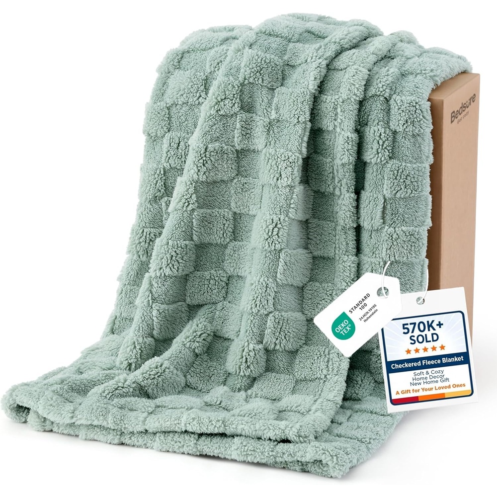 image:imageBedsure GentleSoft Sage Green Throw Blanket for Couch Checkered Cute Fleece Blankets Soft Cozy Summer Throw for Bedroom Home Decor Gifts for Mom Girls Green 50x60 Inches01 Sage Green
