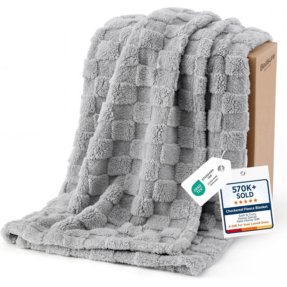 image:imageBedsure GentleSoft Sage Green Throw Blanket for Couch Checkered Cute Fleece Blankets Soft Cozy Summer Throw for Bedroom Home Decor Gifts for Mom Girls Green 50x60 InchesSilver Grey
