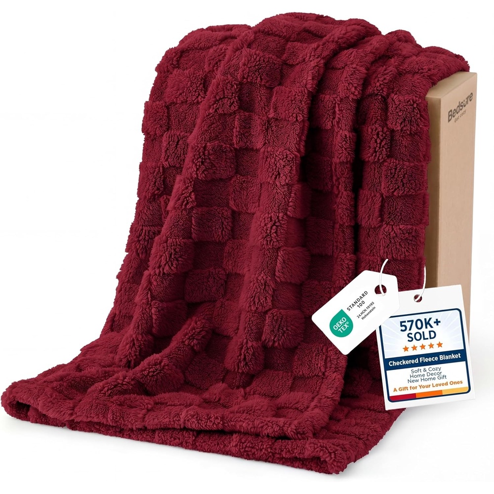 image:imageBedsure GentleSoft Sage Green Throw Blanket for Couch Checkered Cute Fleece Blankets Soft Cozy Summer Throw for Bedroom Home Decor Gifts for Mom Girls Green 50x60 InchesRed