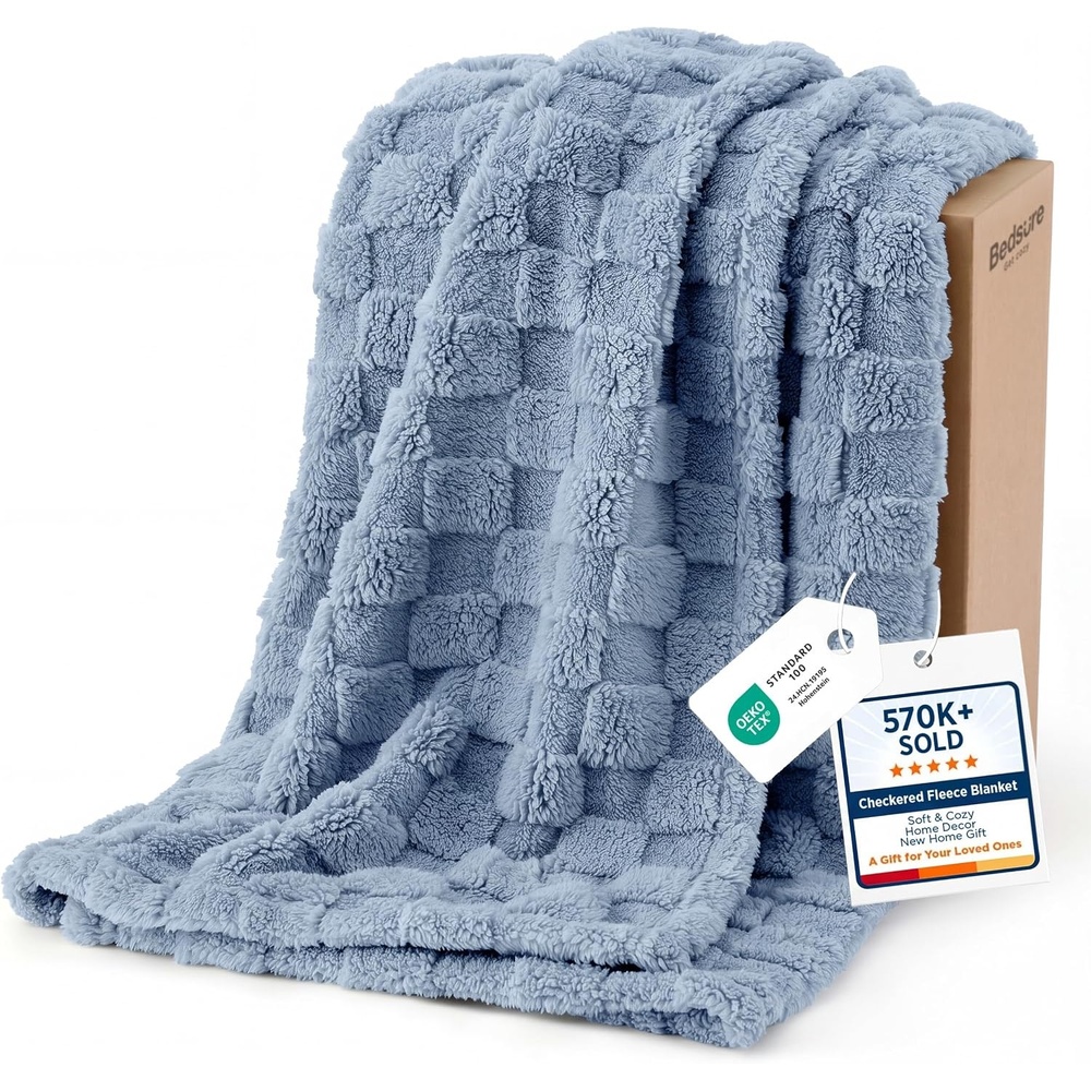 image:imageBedsure GentleSoft Sage Green Throw Blanket for Couch Checkered Cute Fleece Blankets Soft Cozy Summer Throw for Bedroom Home Decor Gifts for Mom Girls Green 50x60 Inches02 Ashley Blue