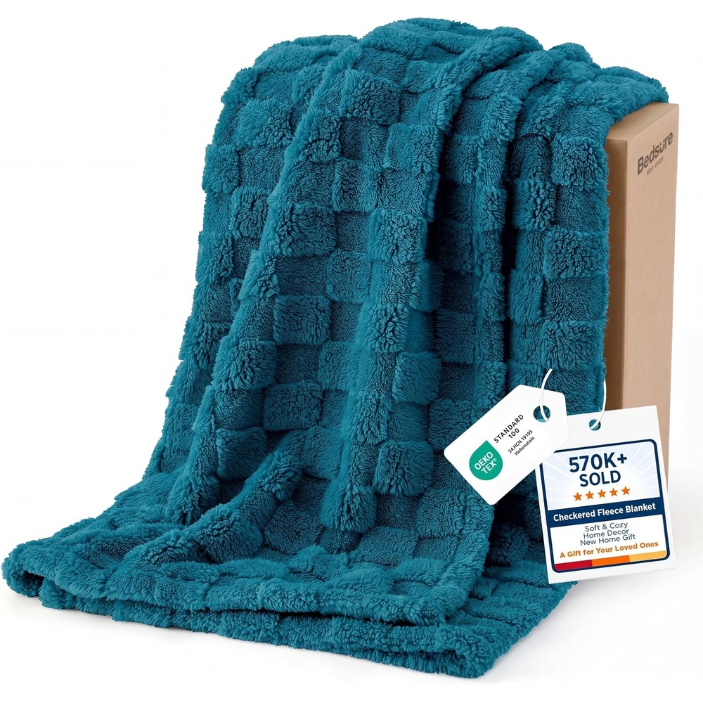 image:imageBedsure GentleSoft Sage Green Throw Blanket for Couch Checkered Cute Fleece Blankets Soft Cozy Summer Throw for Bedroom Home Decor Gifts for Mom Girls Green 50x60 InchesTeal