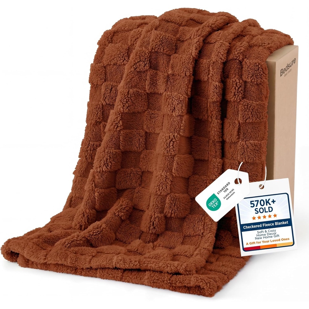 image:imageBedsure GentleSoft Sage Green Throw Blanket for Couch Checkered Cute Fleece Blankets Soft Cozy Summer Throw for Bedroom Home Decor Gifts for Mom Girls Green 50x60 InchesBurnt Orange