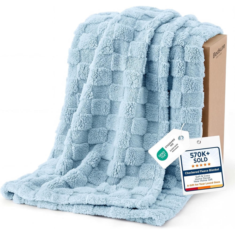 image:imageBedsure GentleSoft Sage Green Throw Blanket for Couch Checkered Cute Fleece Blankets Soft Cozy Summer Throw for Bedroom Home Decor Gifts for Mom Girls Green 50x60 InchesLight Blue