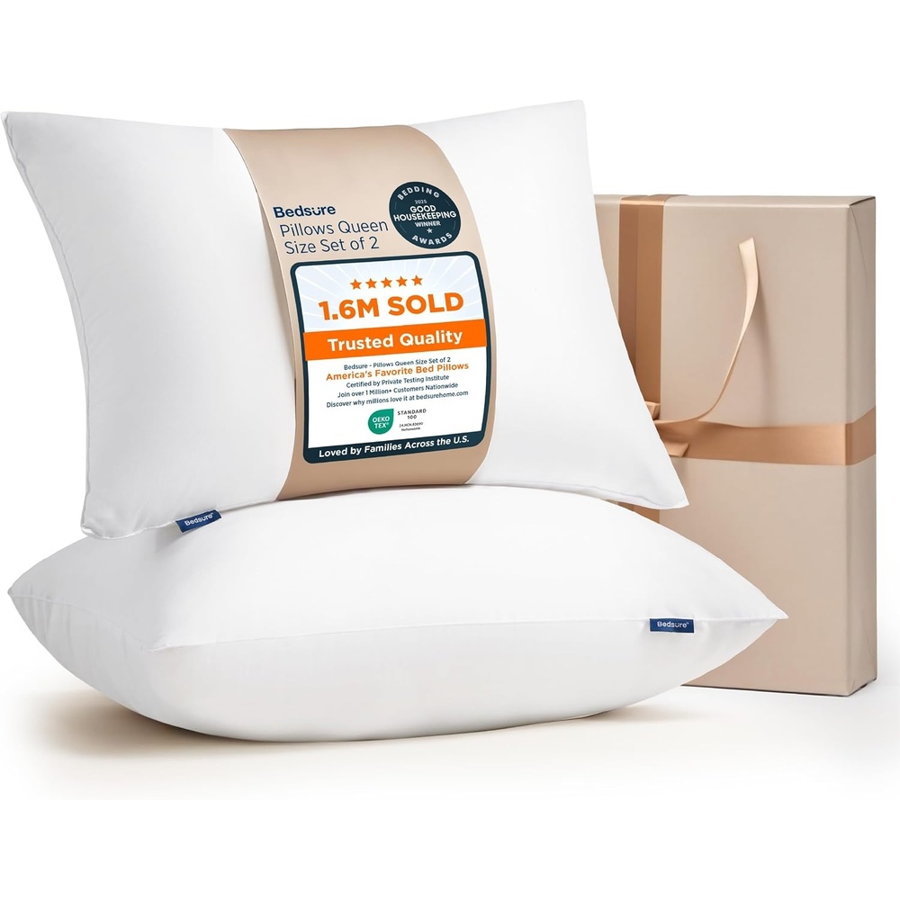 image:imageBedsure Pillows King Size Set of 4 Hotel Collection Bed Pillows for Sleeping with Down Alternative Filling Soft Support for Back Stomach or Side Sleepers King 48x19 White 4 PackSoft2PK