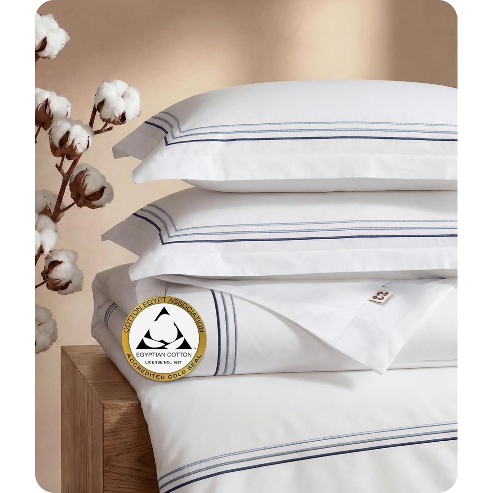 image:imageBedsure PureWoven 100 Giza Egyptian Cotton Duvet Cover King 104x90 CEA amp BV Certified Luxury Hotel Sateen Soft amp Breathable Bedding for AllSeason 8 Interior Ties 3 Pieces Navy Blue02 Gradient Blue
