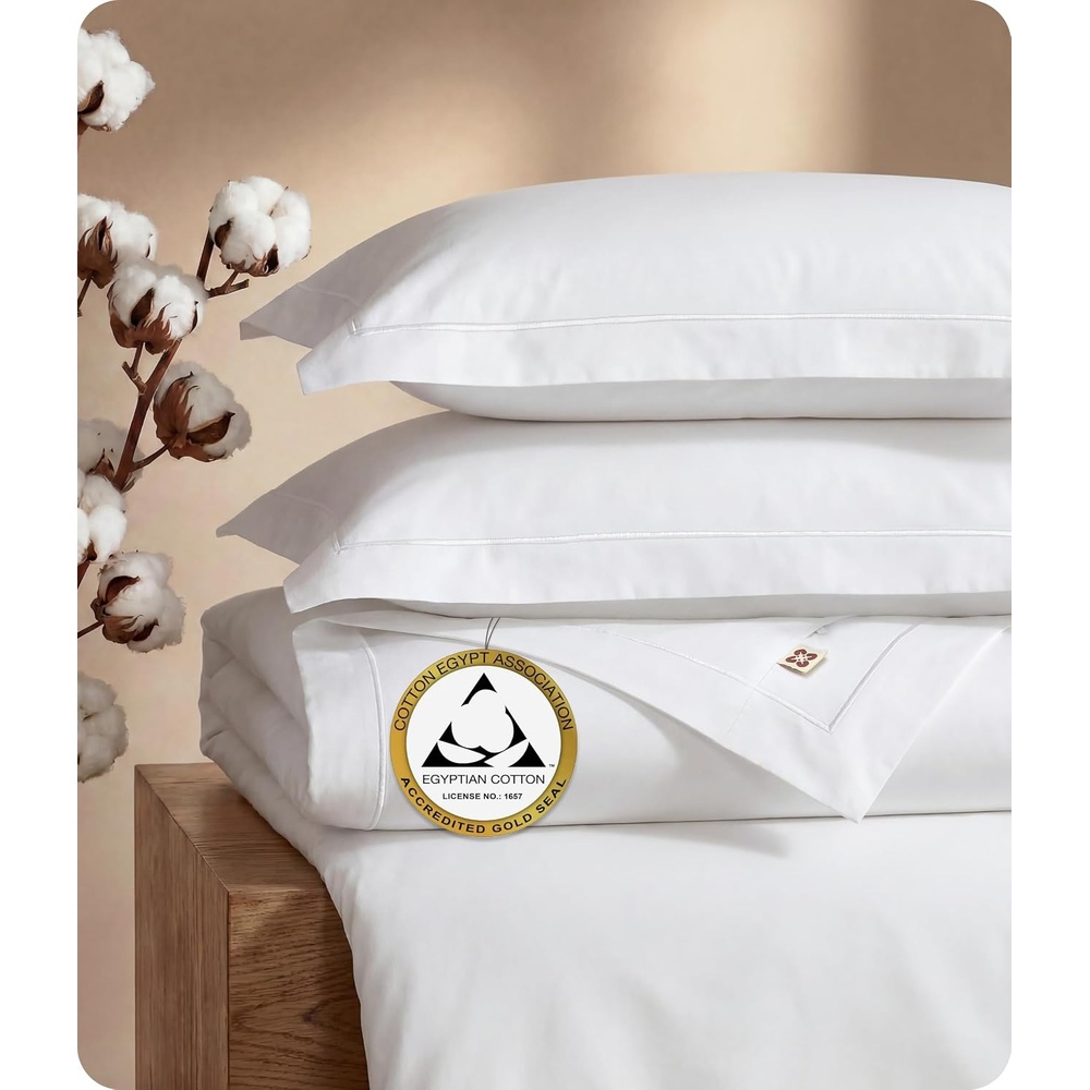 image:imageBedsure PureWoven 100 Giza Egyptian Cotton Duvet Cover King 104x90 CEA amp BV Certified Luxury Hotel Sateen Soft amp Breathable Bedding for AllSeason 8 Interior Ties 3 Pieces Navy Blue01 White
